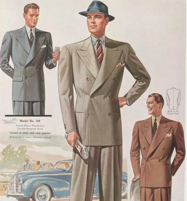 Ad for 1940s double breasted suit styles