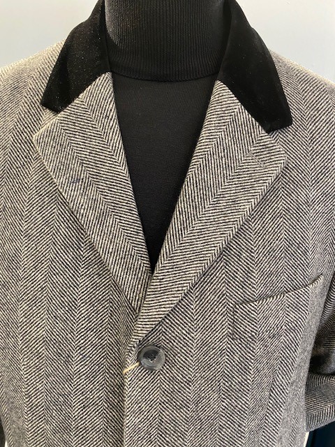 mens herringbone overcoat with velvet collar