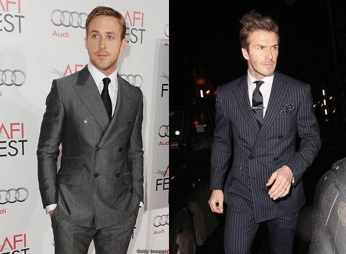 ryan gosling wearing double breasted suit